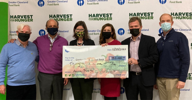 Pictured left to right: Rick Chiricosta (Medical Mutual), Fred DiSanto (Ancora), Kristin Warzocha (Greater Cleveland Food Bank), JoAnna Gyetko (Ancora), John Micklitsch (Ancora), Dan Hyland (Ancora)